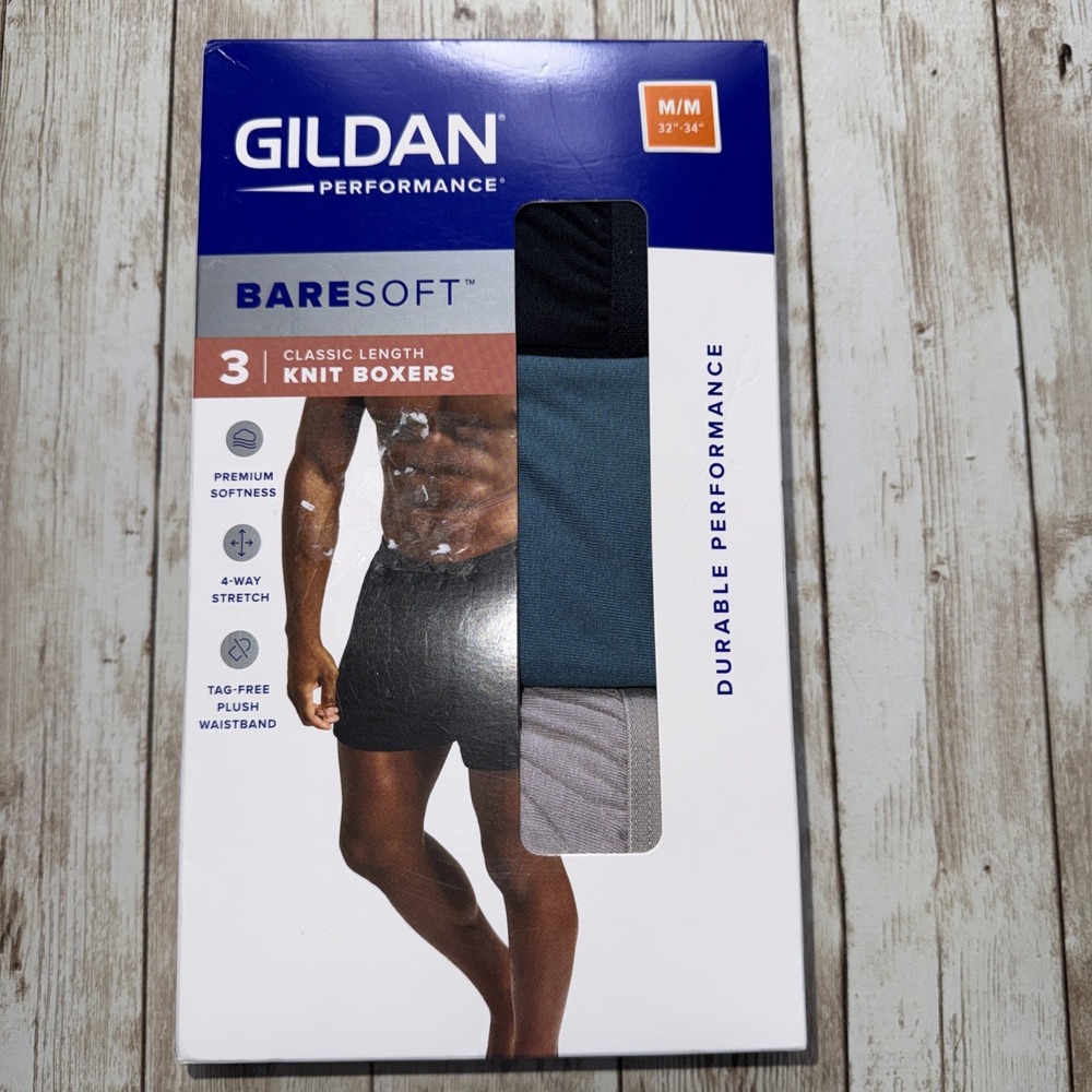 Gildan Mens Performance Bare Soft Classic Length Knit Boxers Tagless‎ Medium